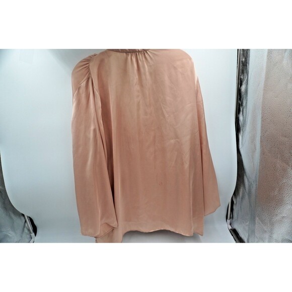 Zara Satin Nude/Golden V-Neck Tunic Wide Sleeve Flowy Blouse Size Xl - Picture 5 of 8
